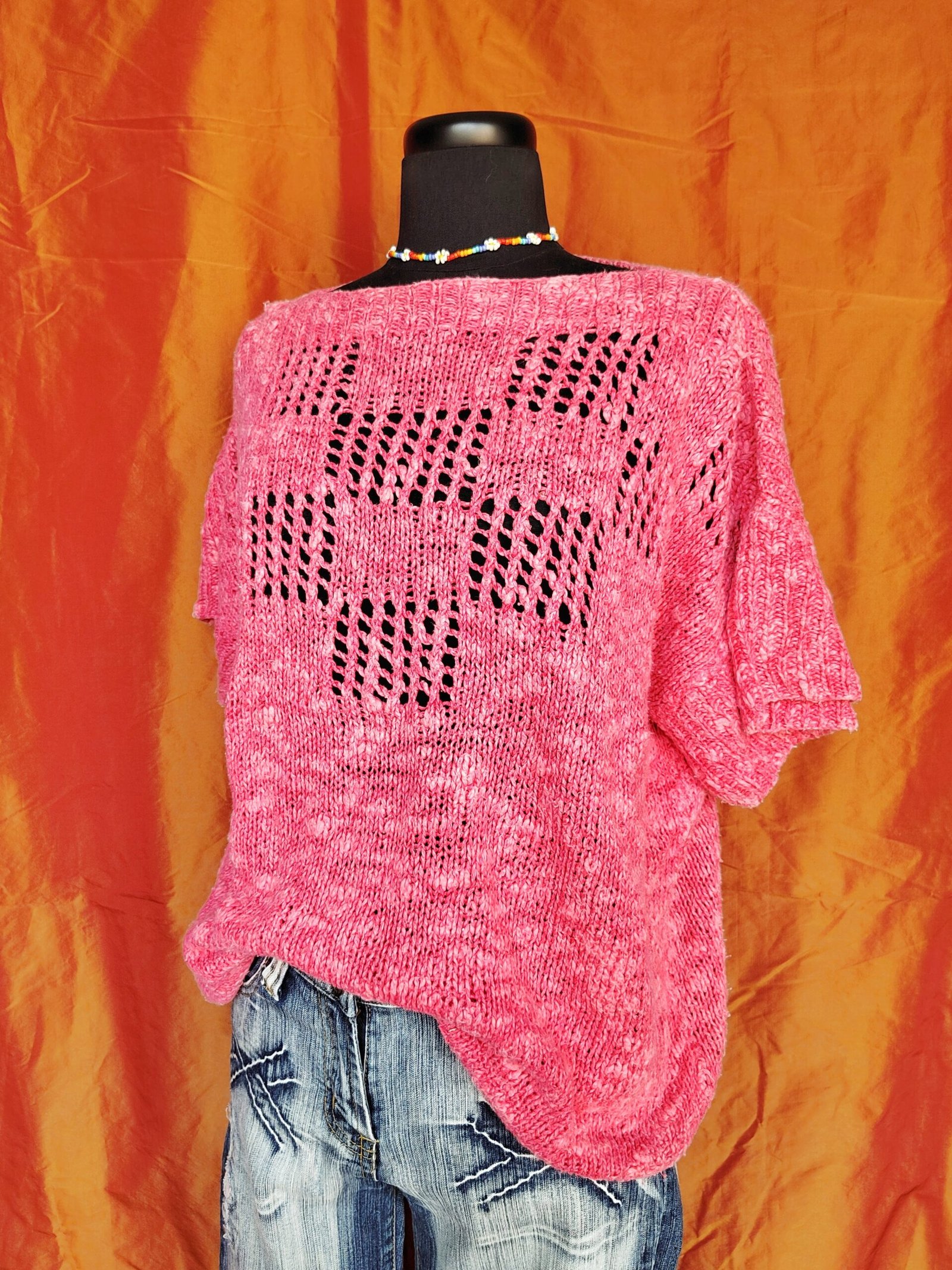 Pull rose en maille ajourée - T44/46/48