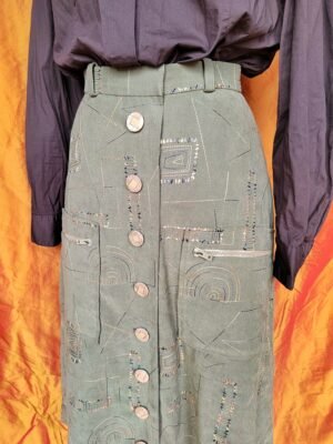 Jupe kaki brodée - T34/36