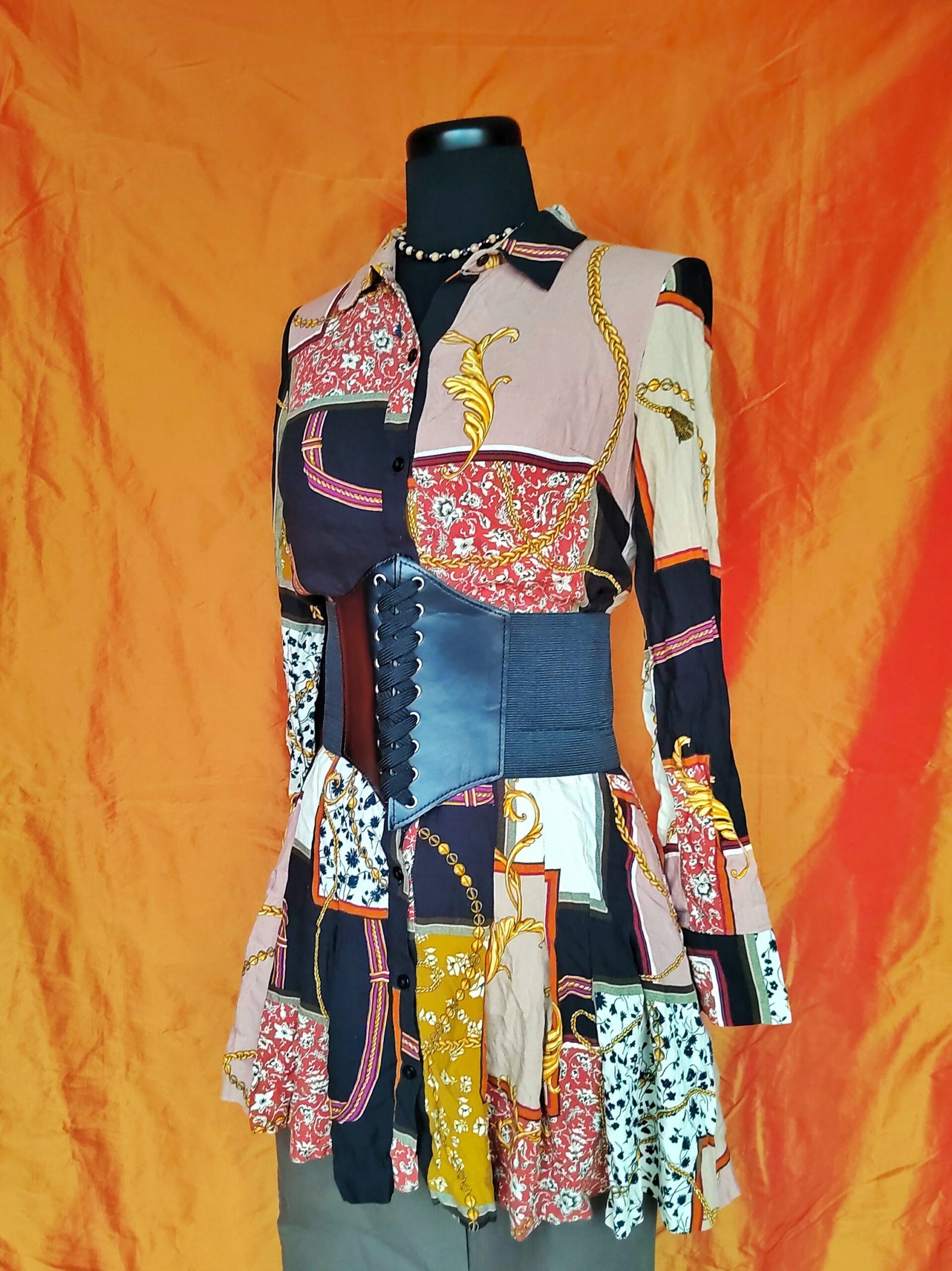 Robe marron effet patchwork - T34/36