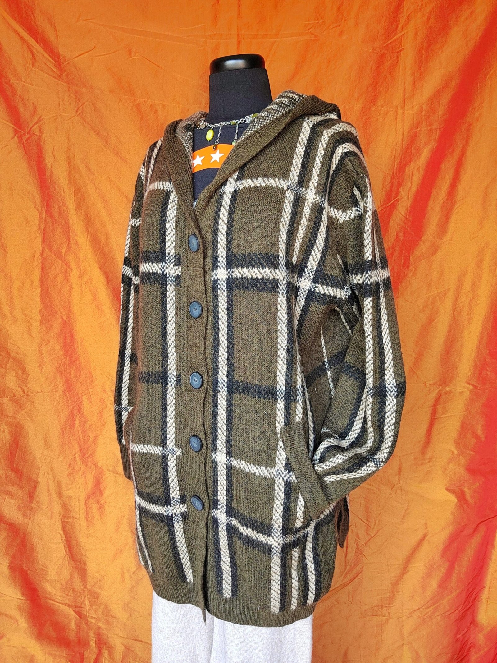 Cardigan kaki à carreaux - T44/46