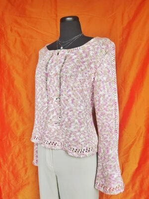 Pull rose, blanc et crème ajouré - T42