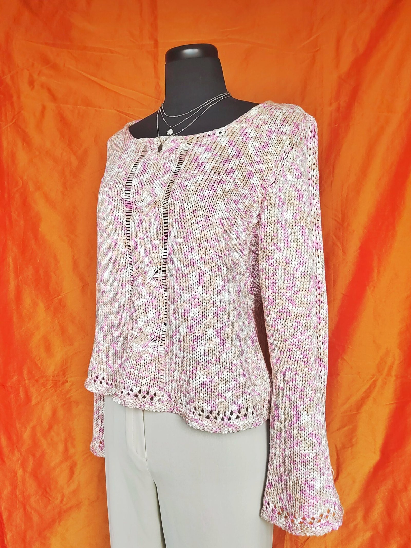 Pull rose, blanc et crème ajouré - T42