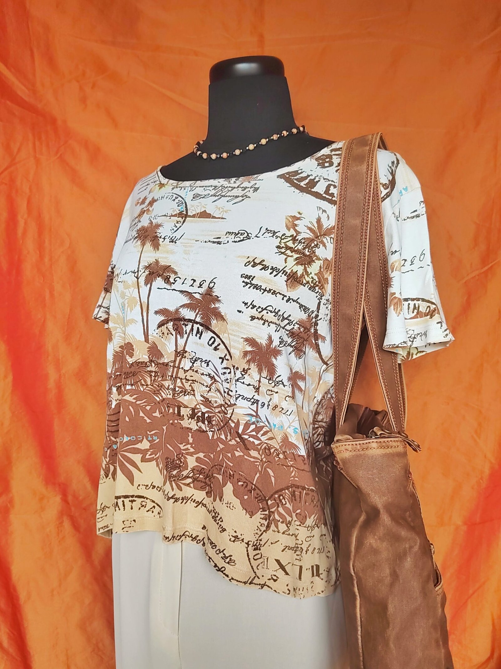 T-shirt marron et blanc motif îles - T40/42