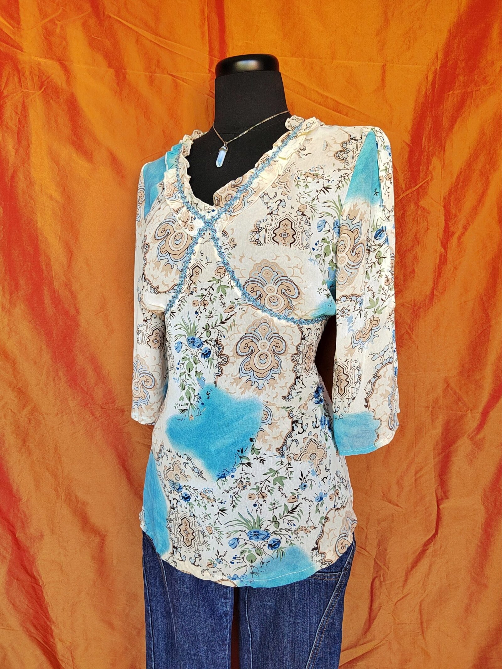 Top en mesh Y2K beige et bleu - T42