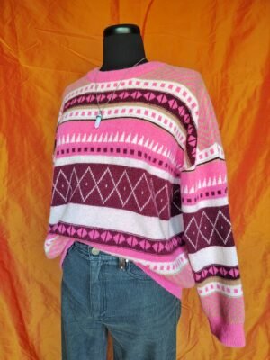 Pull rose à motifs - T36/38/40