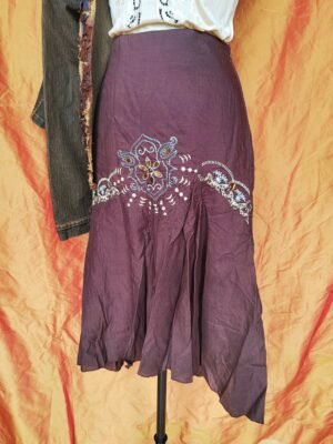 Jupe midi marron brodée - T38