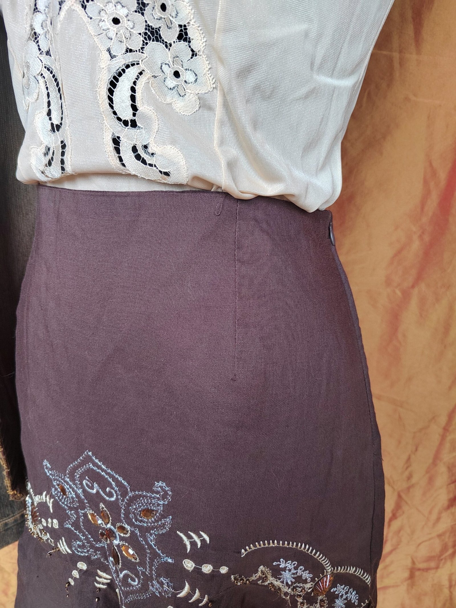 Jupe midi marron brodée - T38 – Image 2