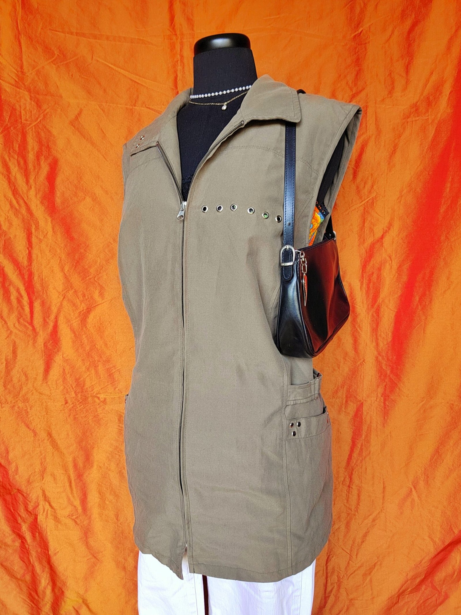 Veste sans-manches kaki upcyclée - T44/46