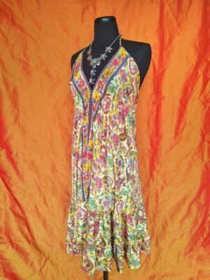 Robe en soie jaune à motifs - T36/38