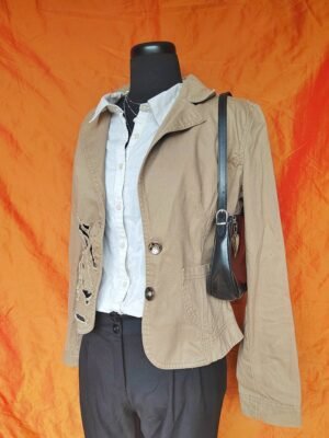 Veste en toile taupe perles - T38