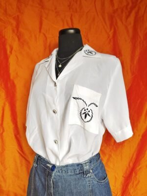 Chemise blanche broderie bleu marine - T46/48