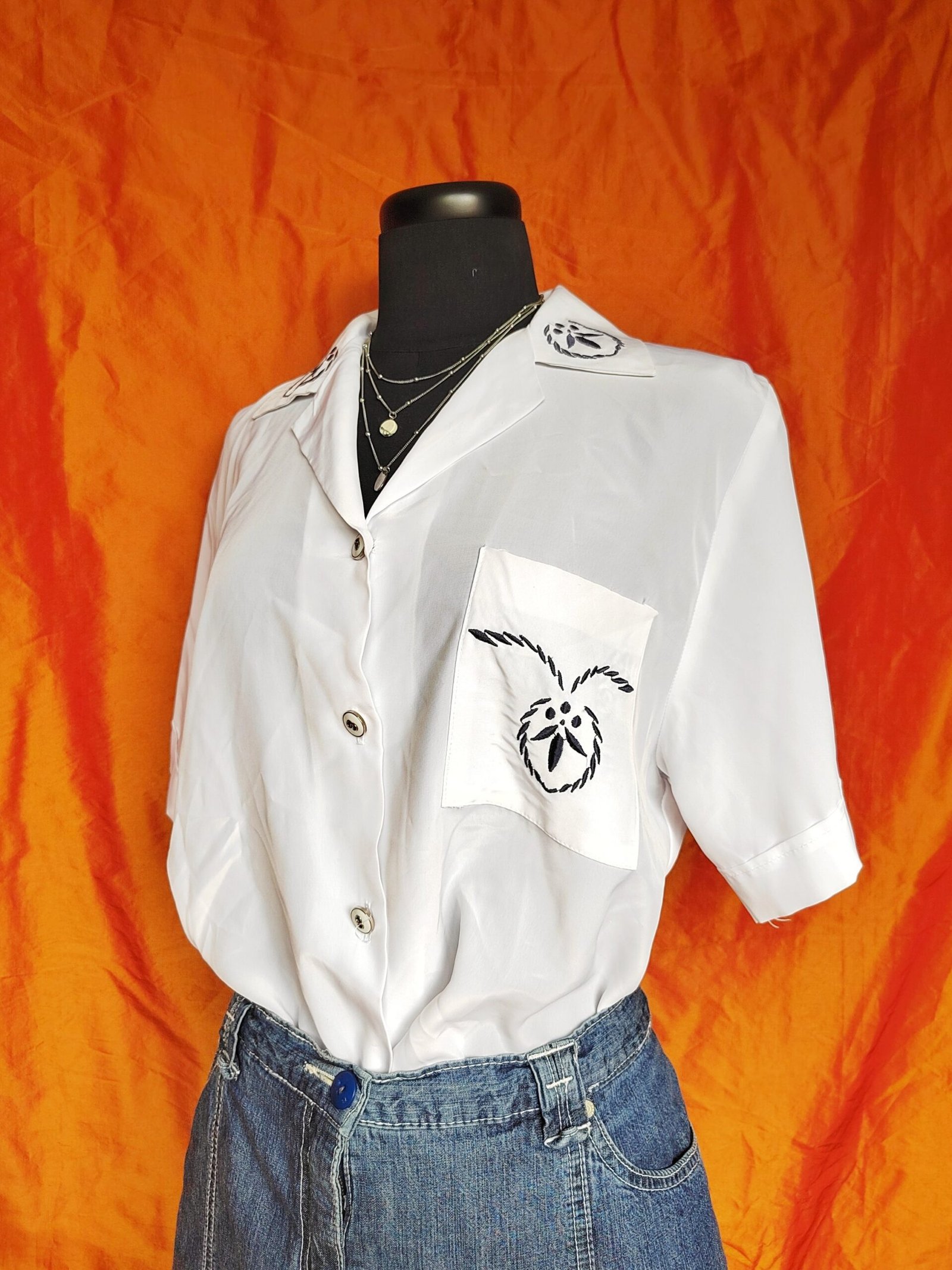 Chemise blanche broderie bleu marine - T46/48