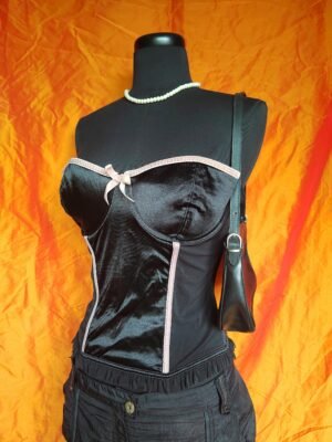 Corset noir détails rose poudré - T40/42