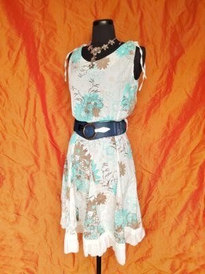 Robe blanche fleurs bleues et taupe - T38/40