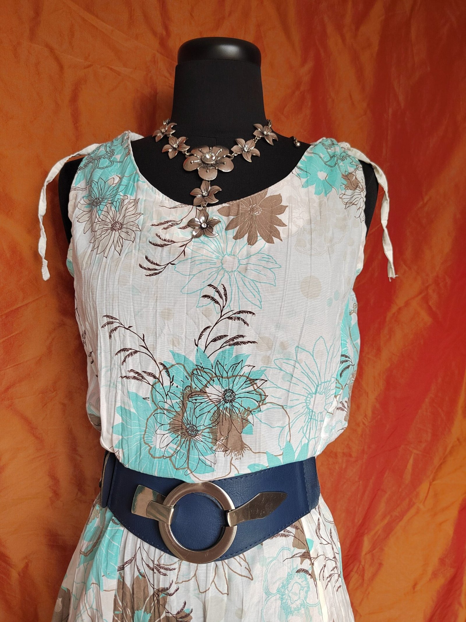 Robe blanche fleurs bleues et taupe - T38/40 – Image 8