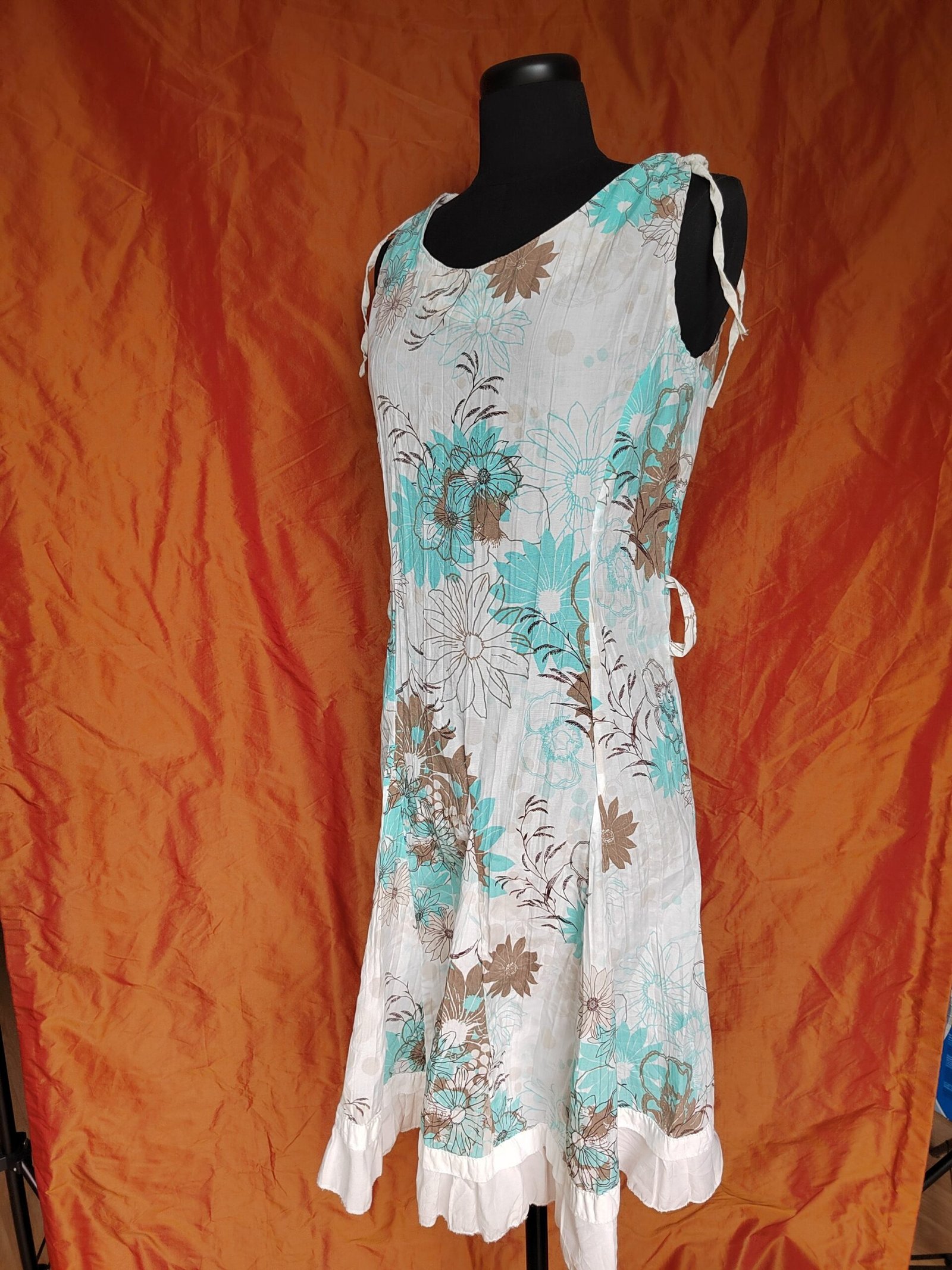Robe blanche fleurs bleues et taupe - T38/40 – Image 3