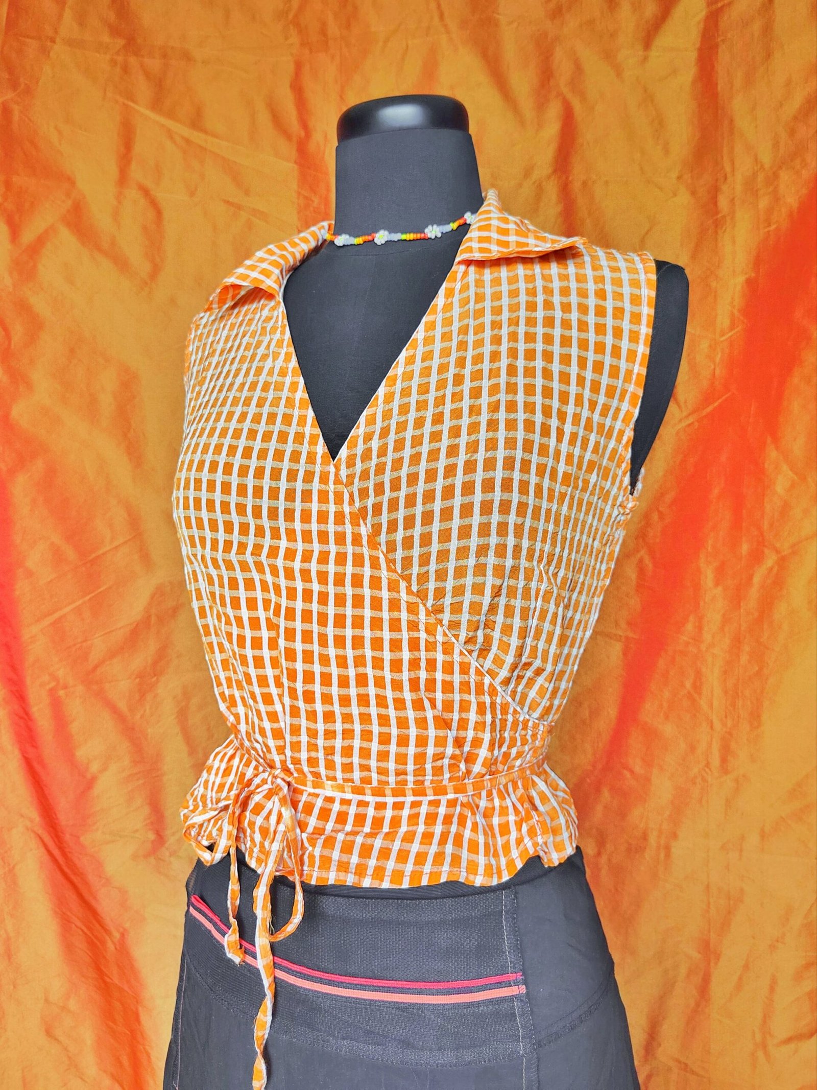 Chemisier orange à carreaux - T38/40