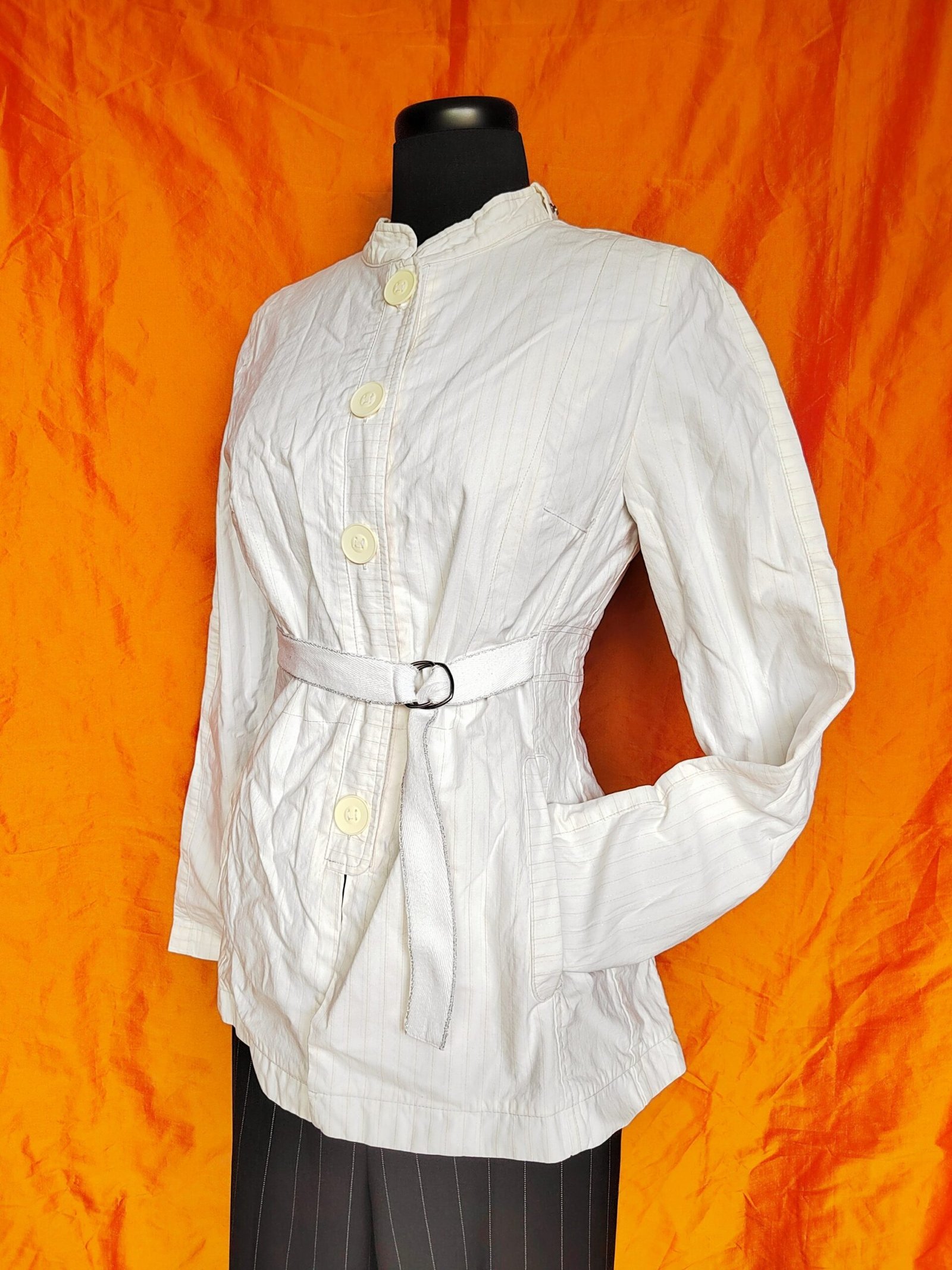 Veste-chemise blanches à rayures pailletées - T38