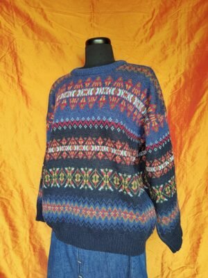 Pull vintage à motifs rouge et bleu - T38/40