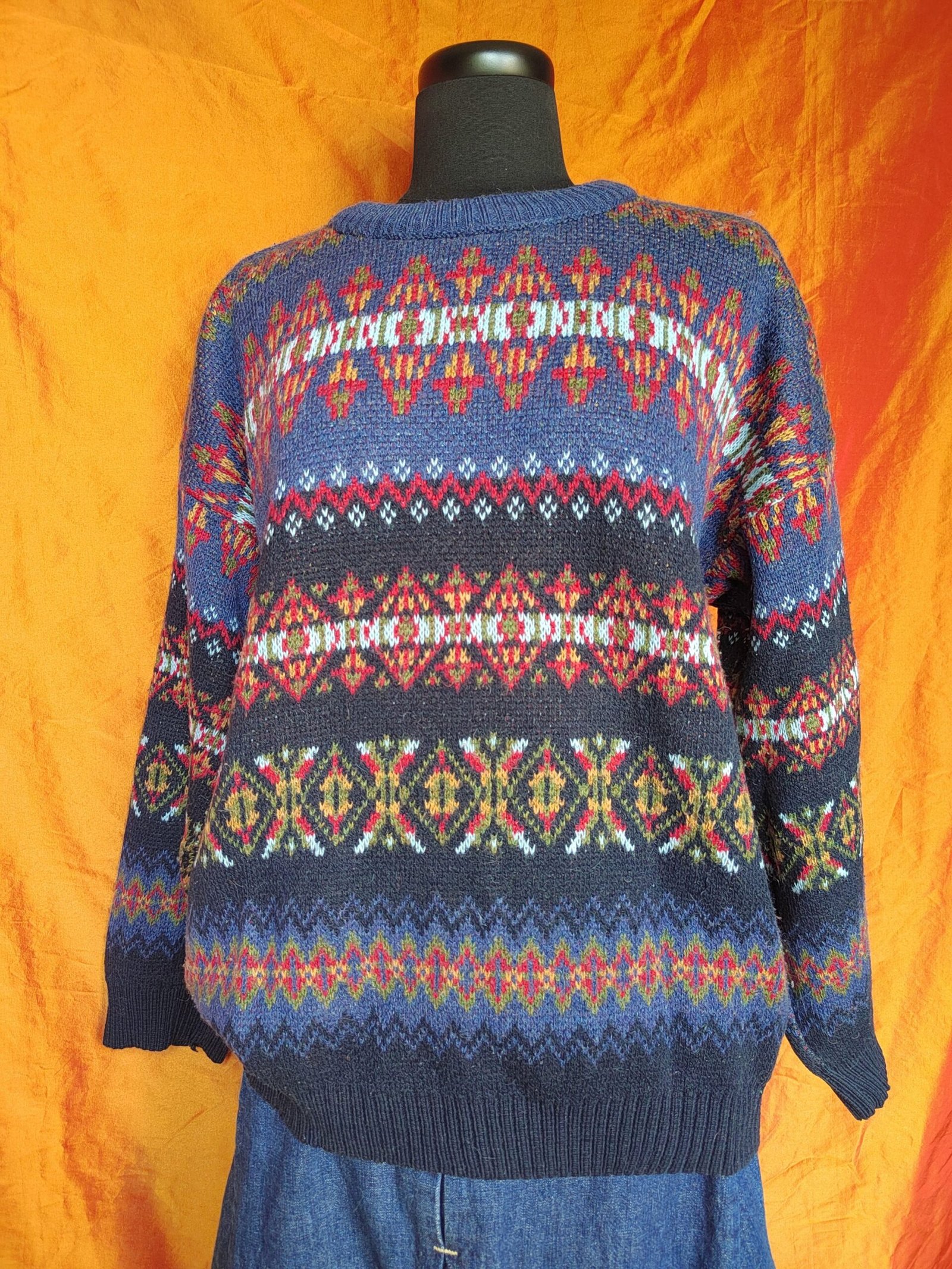 Pull vintage à motifs rouge et bleu - T38/40 – Image 4