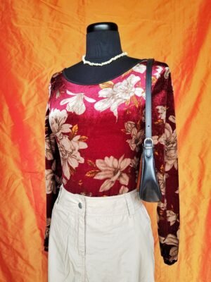 Body bordeaux fleuri en velours - T34/36